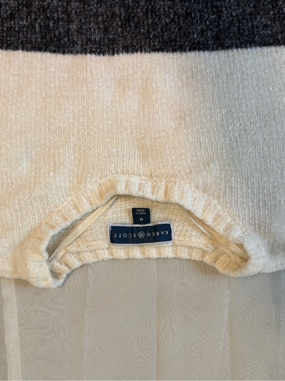 Karen Scott Cream, Gray & Black Striped Crewneck Sweater - Picture 2 of 7
